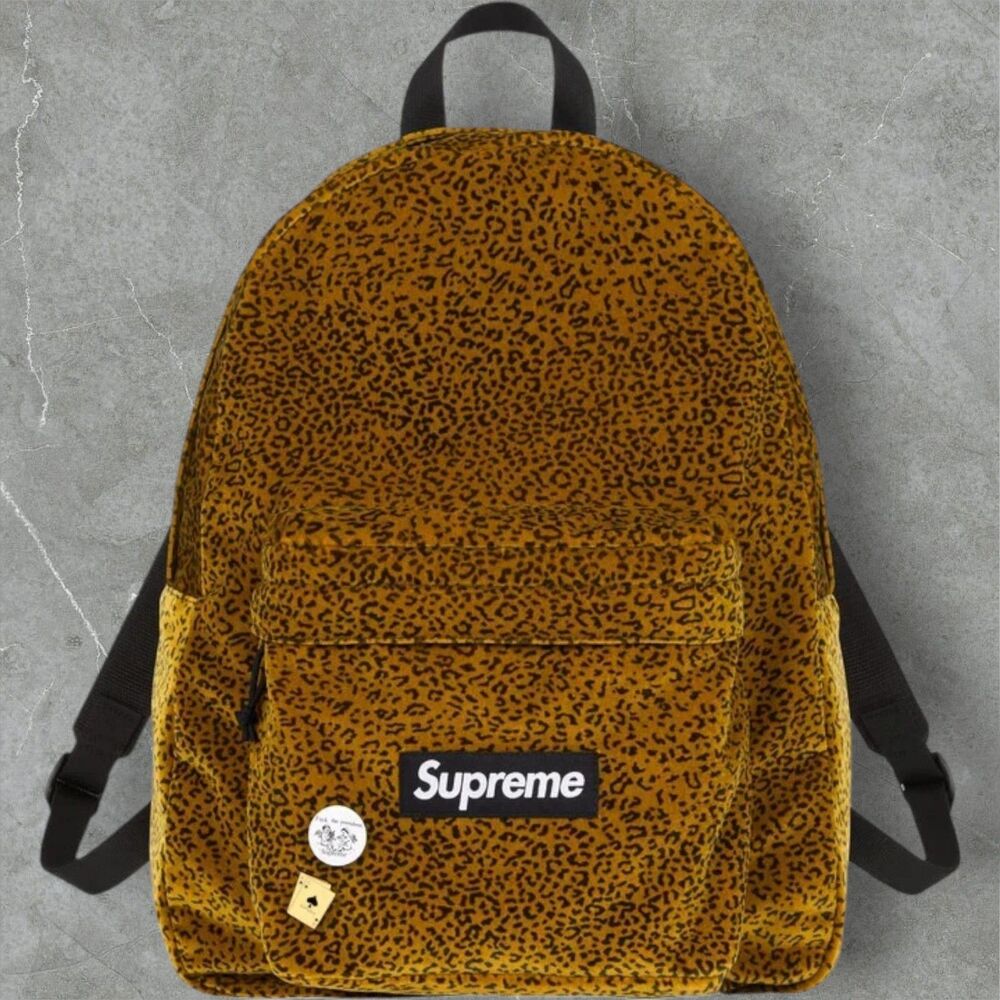 Supreme FW25 Fall Winter Velvet Tan Leopard Backpack Bookbag NWT Unisex